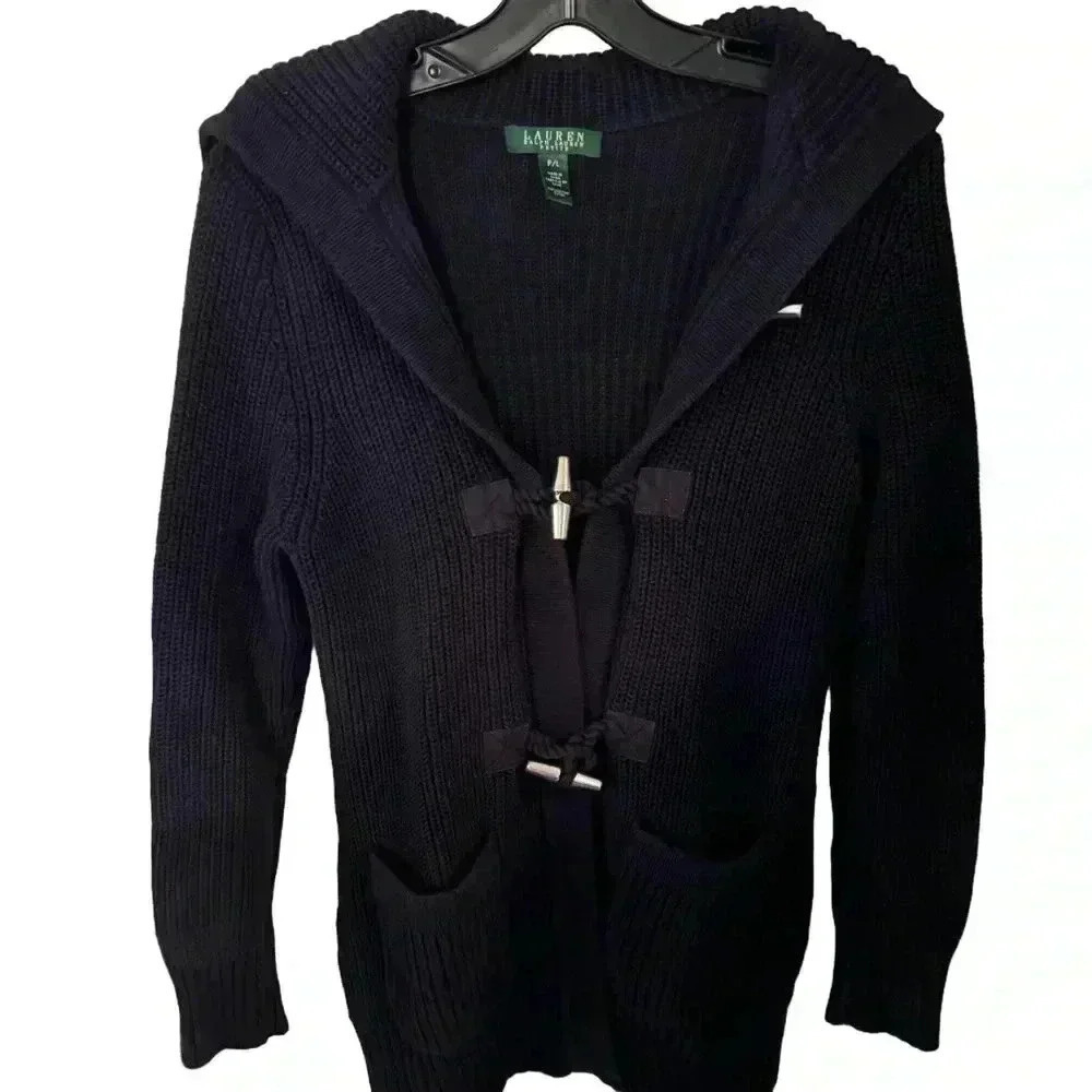 Lauren Ralph Lauren Navy Blue Cotton Cardigan Sweater Sz Large Petite